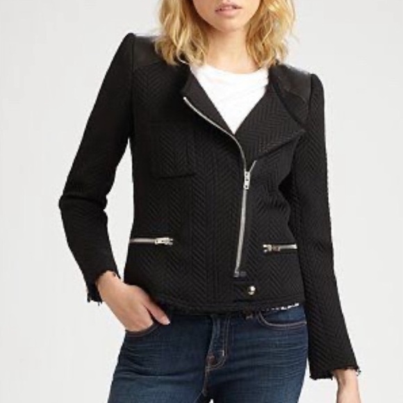 IRO Phoebe Leather Panel Zip Moto Jacket in Black Sz 2 - Picture 1 of 11